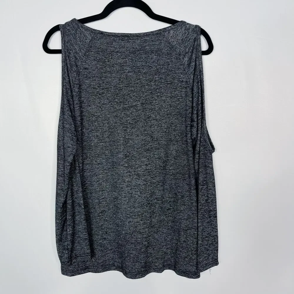 Toska Large L Heather Gray Lace Up Cold Shoulder Top Black Soft Knit Long Sleeve - Picture 2 of 6